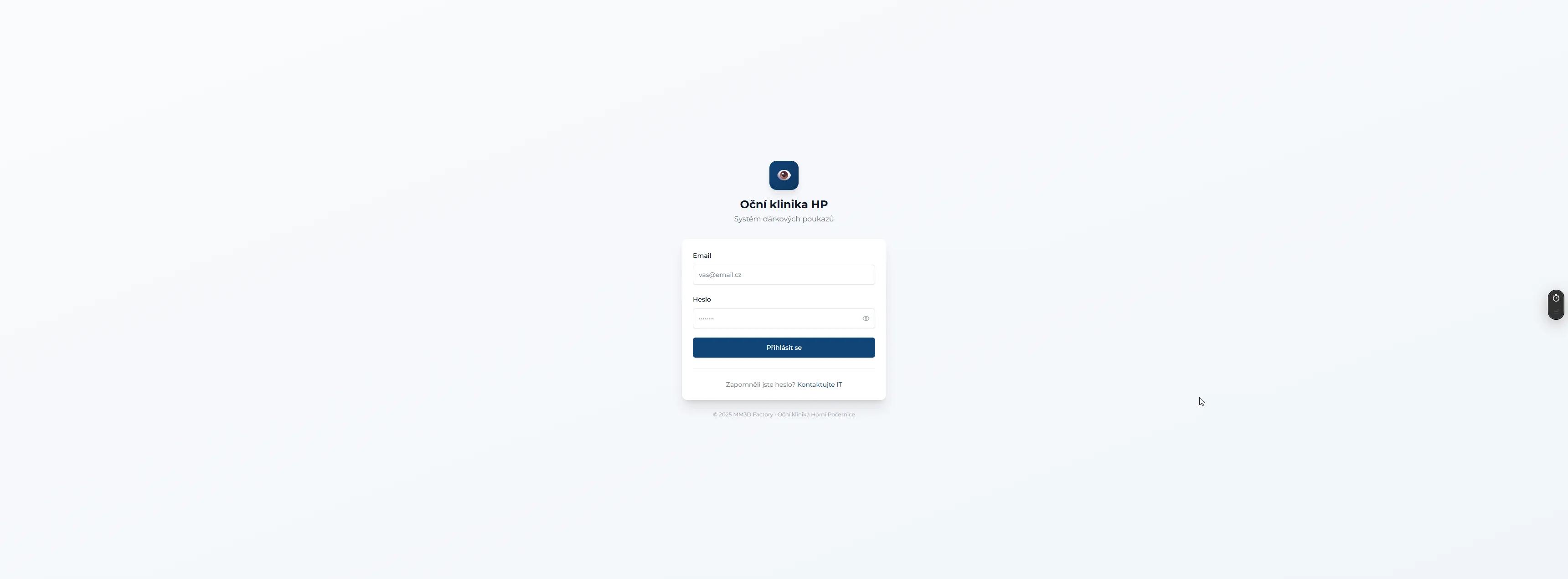 Přihlašovací obrazovka administrace poukázů